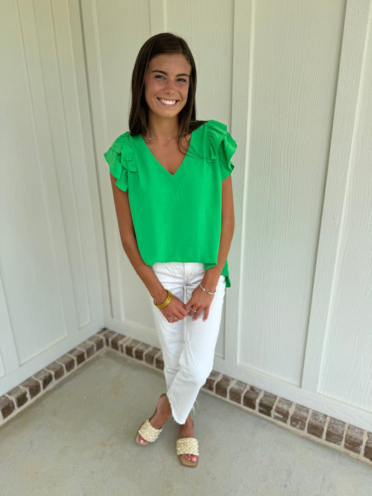 Ryleigh Apple Green Flutter blouse