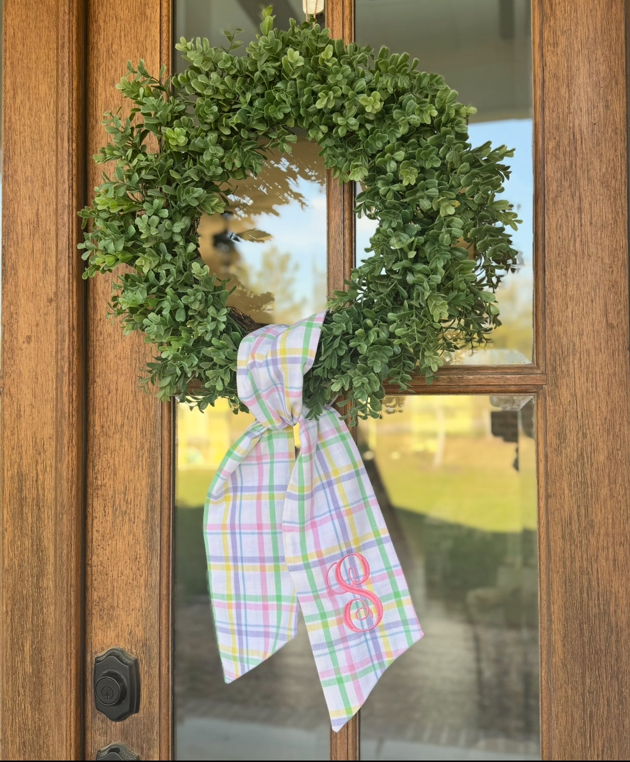 Monogrammed Spring Plaid wreath Sash