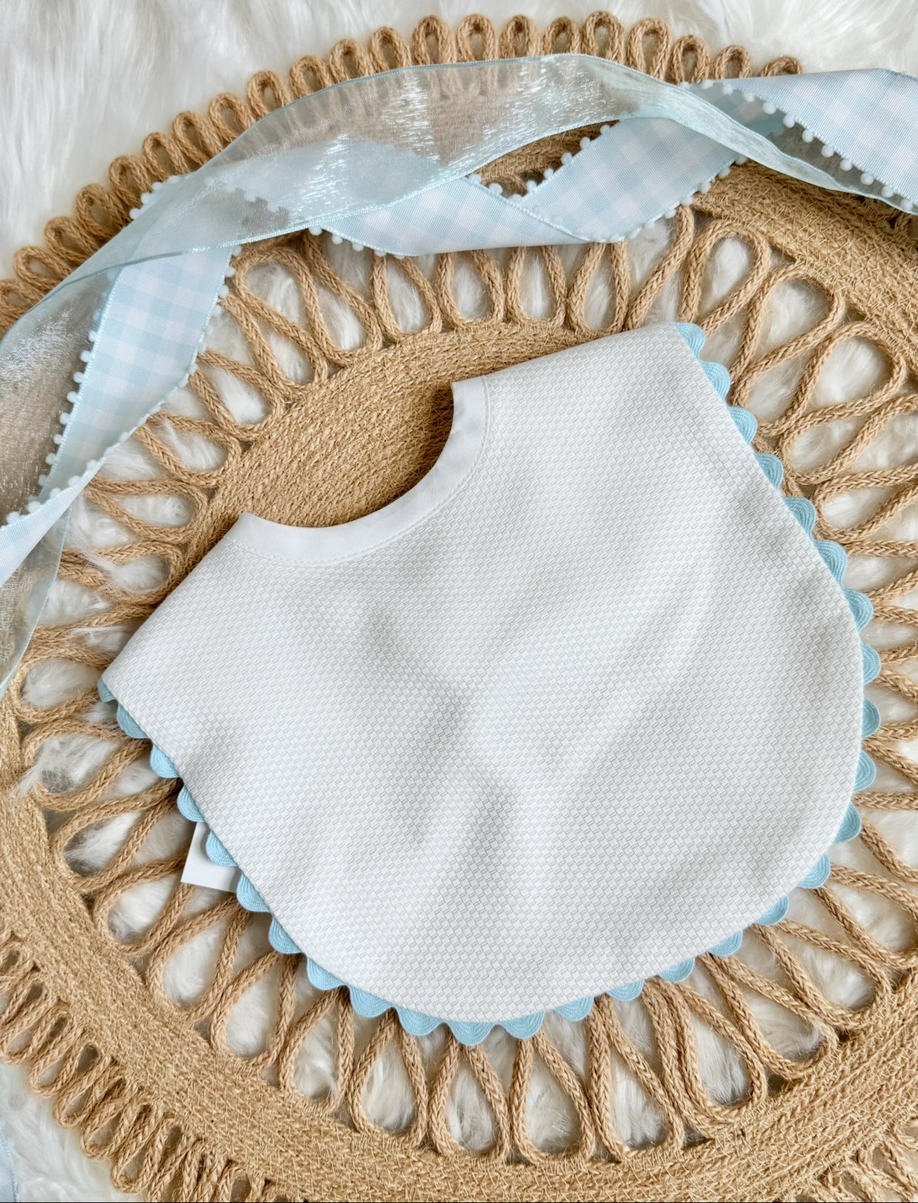 Cotton Pique Baby Bib with RicRac trim