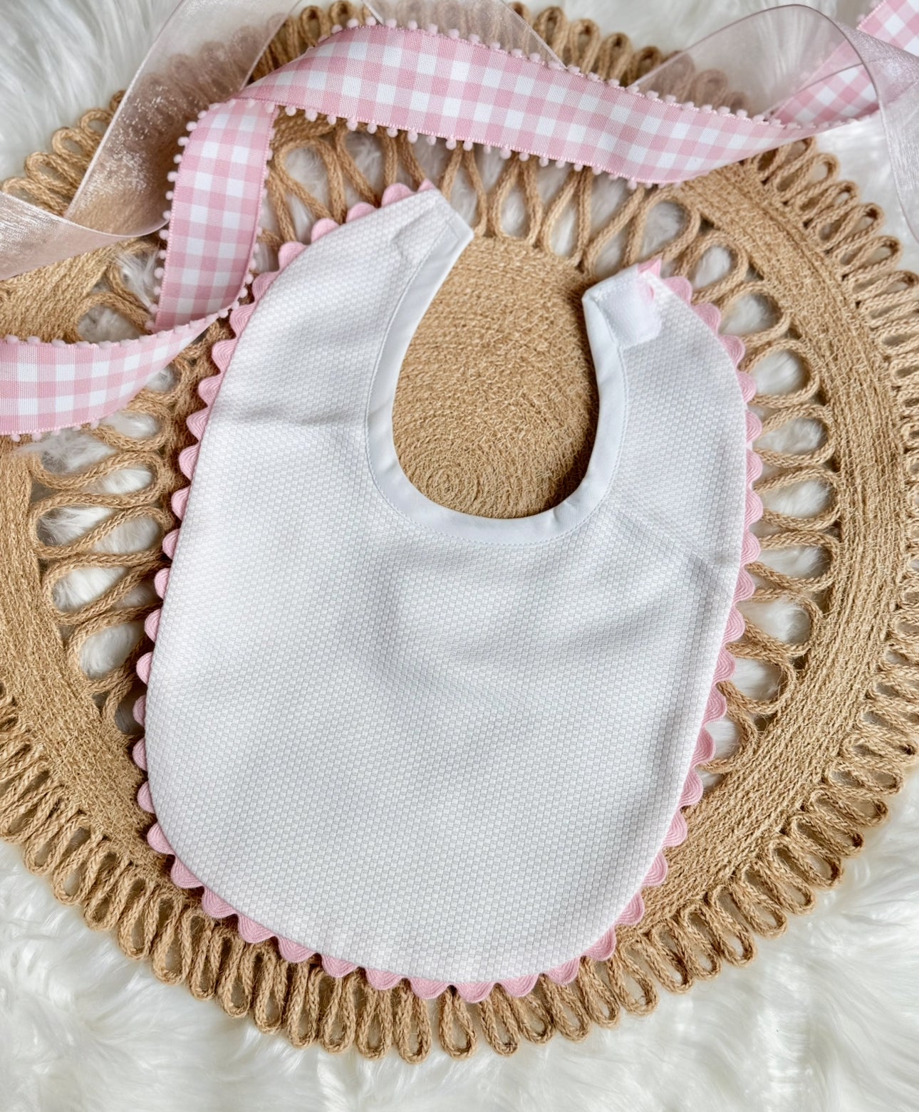 Cotton Pique Baby Bib with RicRac trim