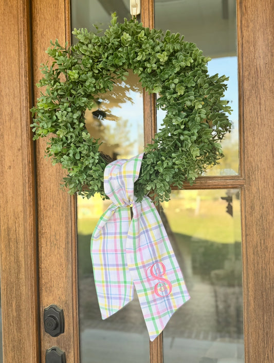 Monogrammed Spring Plaid wreath Sash