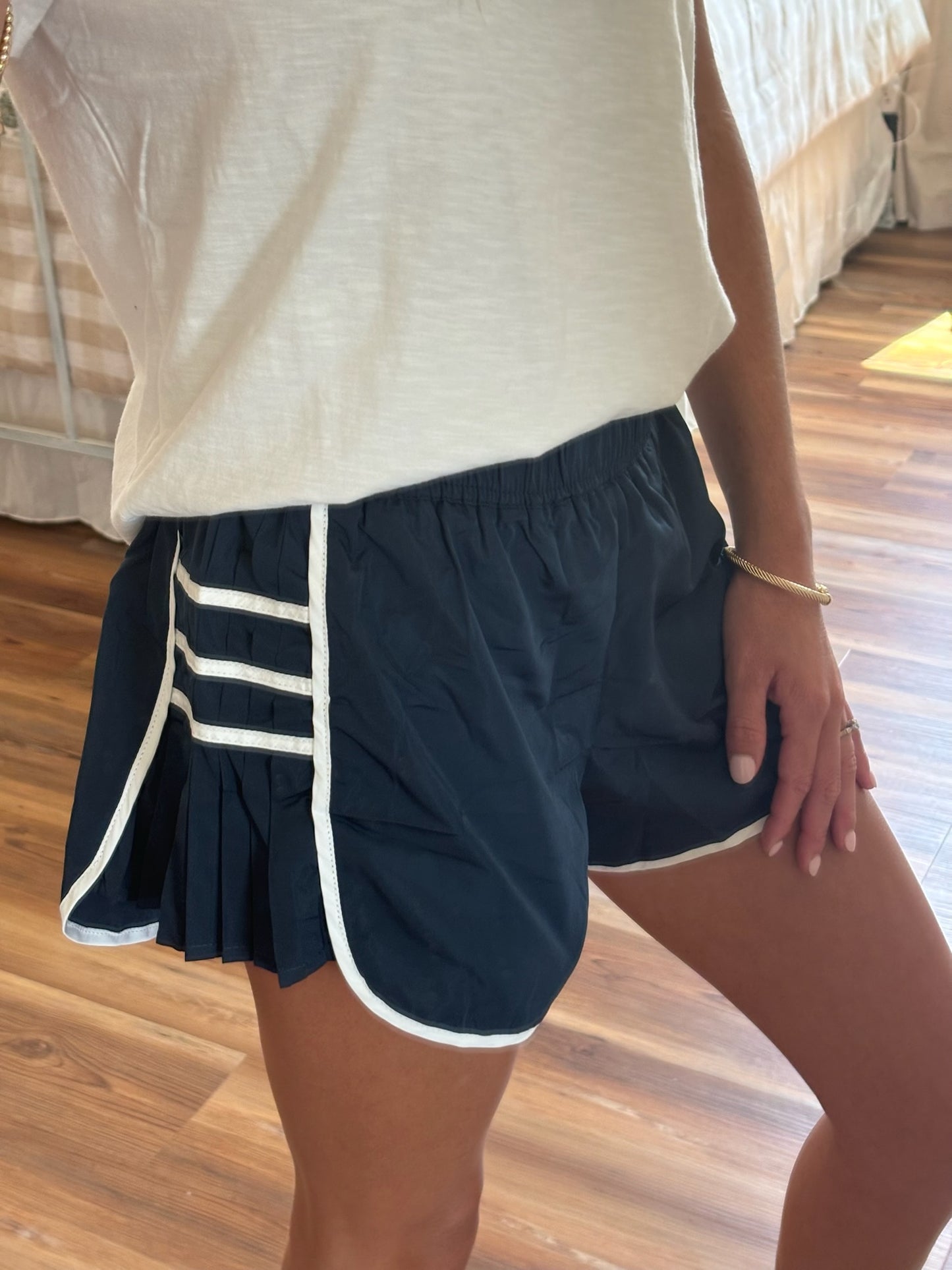 Navy Game Day Pleated shorts