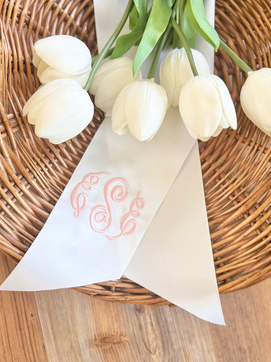 Monogrammed Prom Satin Ribbon- white