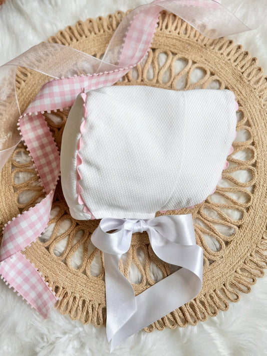 Baby Girl bonnet with RicRac 3-6 month